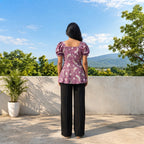 Ladies Floral Printed Square Neck Tops - Purple