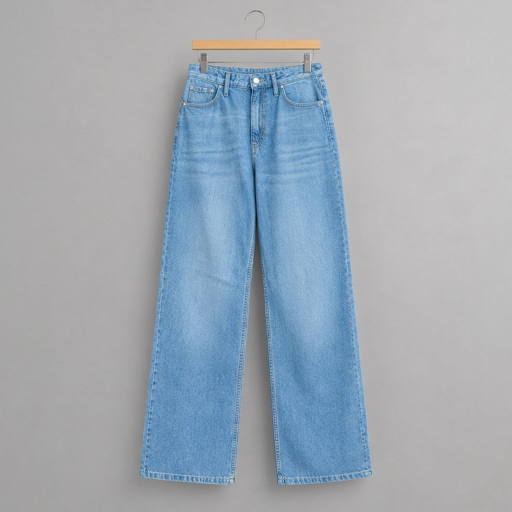 High waist wide leg denim pants - Blue