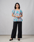 Floral Printed Square Neck Tops sky & purple