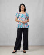 Floral Printed Square Neck Tops sky & purple