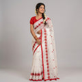 Semi Half Silk Embroidery White Saree - A