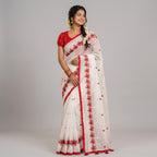 Semi Half Silk Embroidery White Saree - A