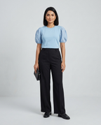 Woven Puff Sleeve T-Shirt -Sky Blue