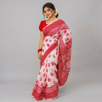 Remi Silk Print Saree -Light Red