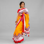 Remi Silk Print Saree - Yellow, White & Red