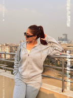 Zipper Hoodie & pant set -Gray