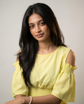 Waist Gathered Flutter Sleeve Tops -Light Yellow