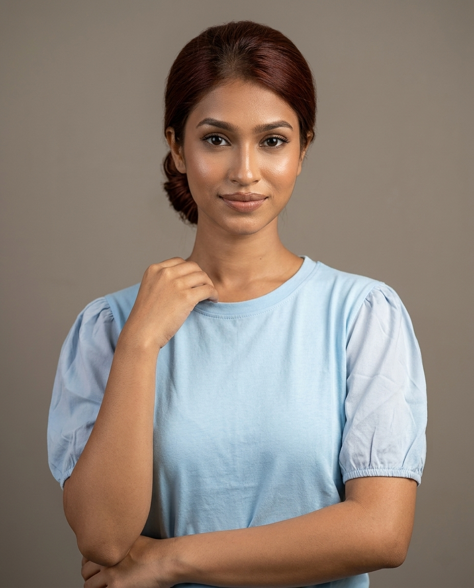 Woven Puff Sleeve T-Shirt -Sky Blue