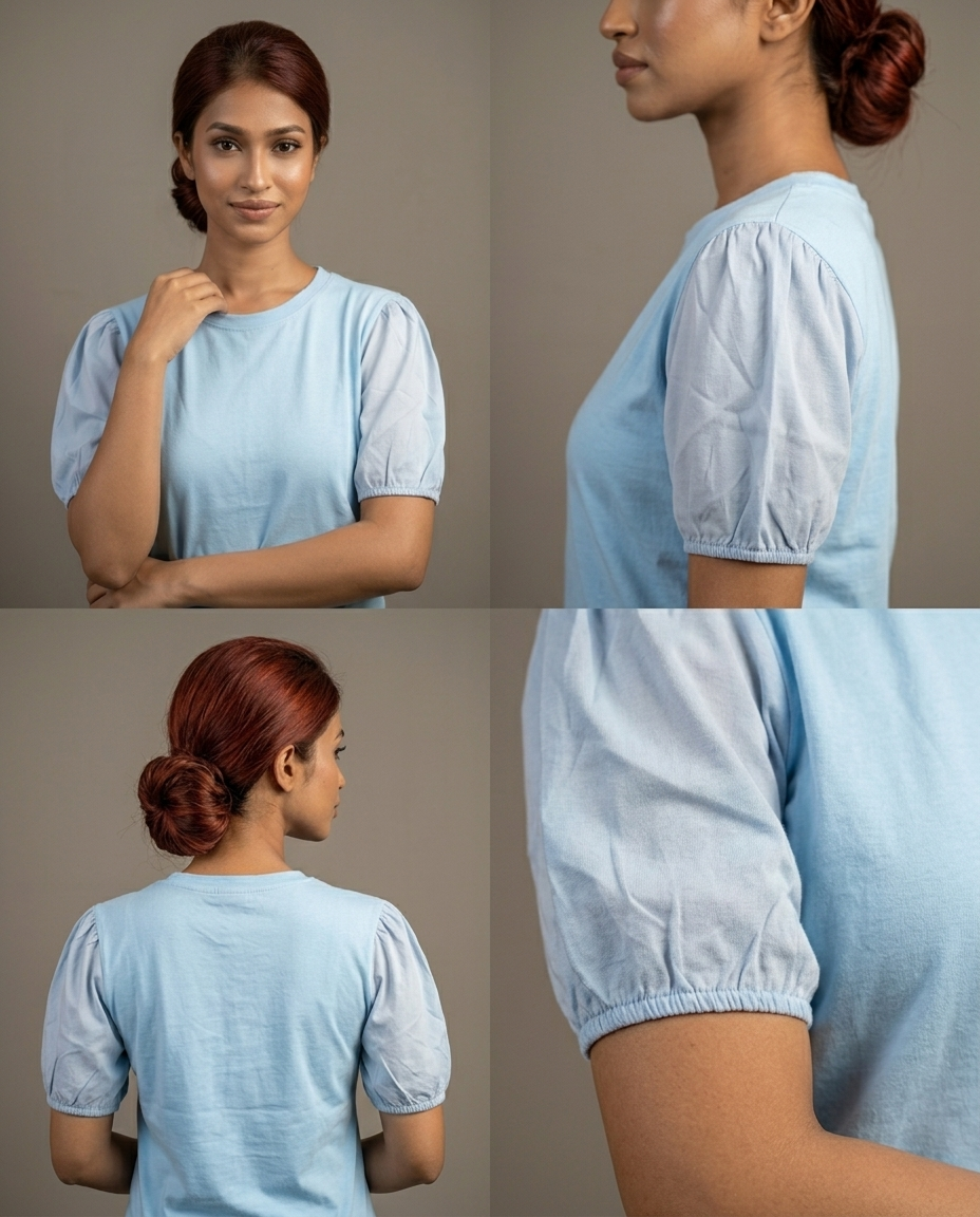 Woven Puff Sleeve T-Shirt -Sky Blue