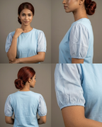 Woven Puff Sleeve T-Shirt -Sky Blue