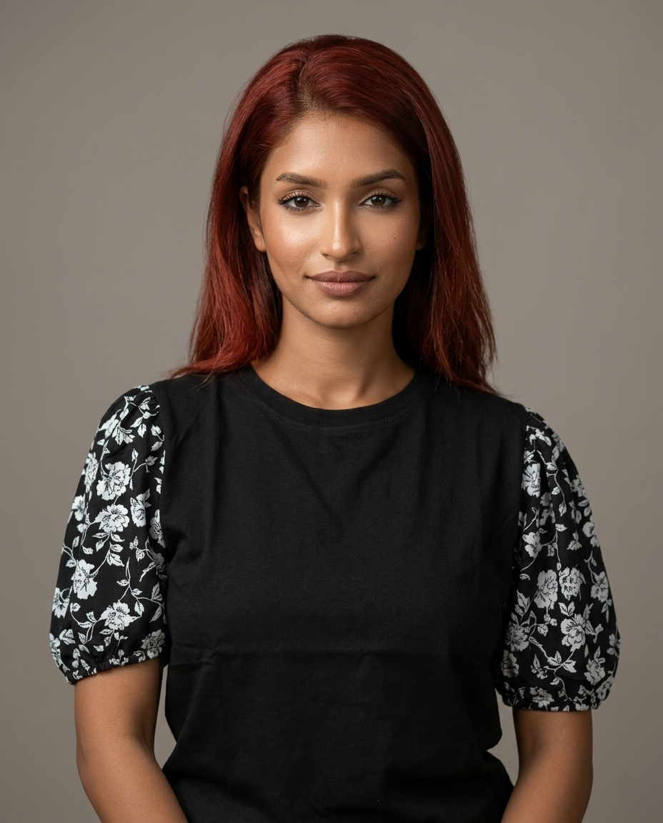 Printed Puff Sleeve T-Shirt -Black