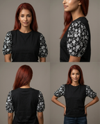 Printed Puff Sleeve T-Shirt -Black