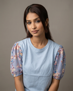 Printed Puff Sleeve T-Shirt -Sky Blue