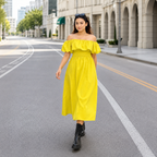 Ladies Off Shoulder Vacation Dress -Lemon