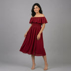 Ladies Off Shoulder Vacation dress - Maroon