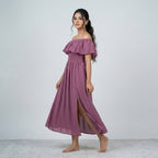 Ladies Off Shoulder Vacation Dress -Onion