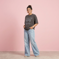 Printed Drop Shoulder T-Shirt - Charcoal