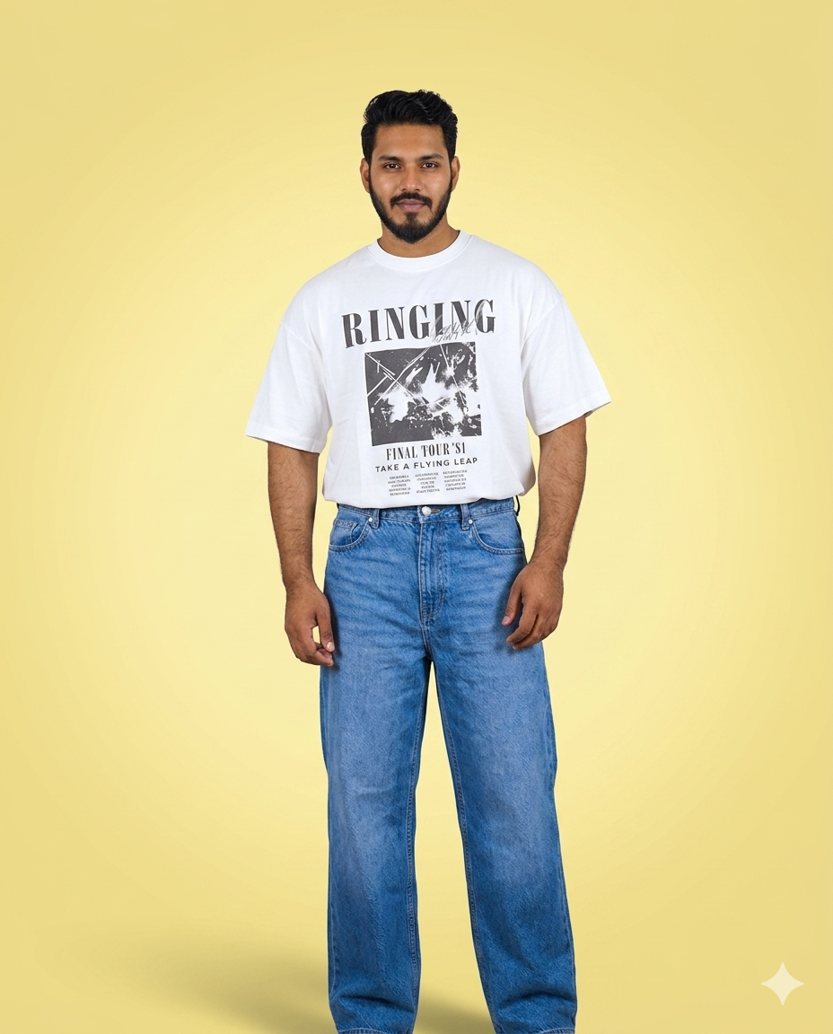 Printed Drop Shoulder T-Shirt -White