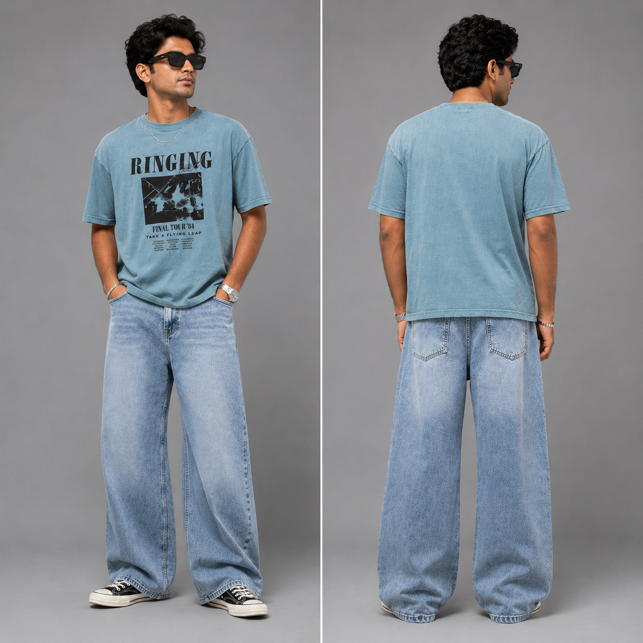 Printed Drop Shoulder T-Shirt -Teal