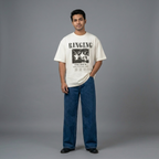Printed Drop Shoulder T-Shirt -White
