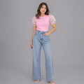 Printed Puff Sleeve T-Shirt -Pink