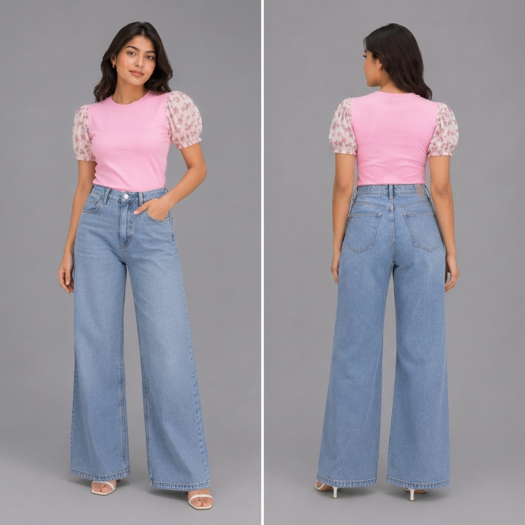 Printed Puff Sleeve T-Shirt -Pink