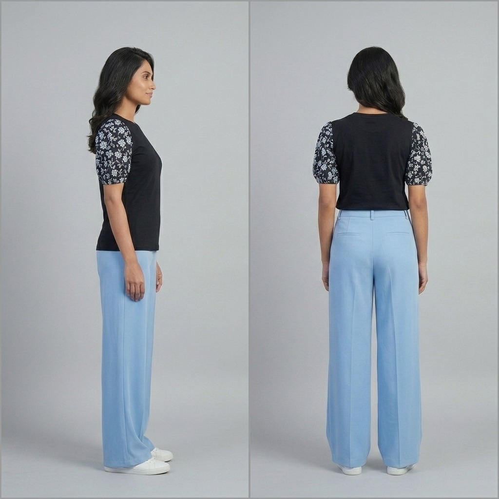 Printed Puff Sleeve T-Shirt -Black