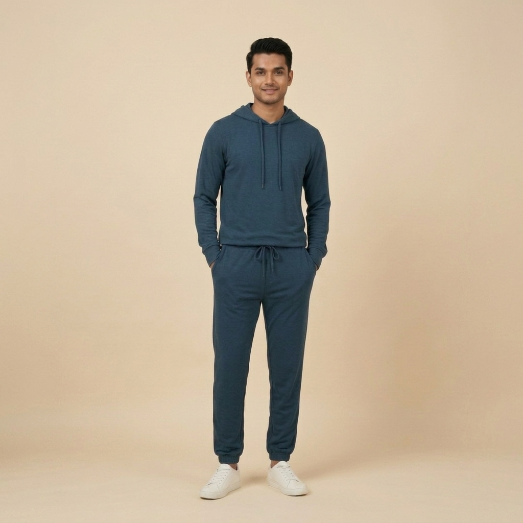 Pull over hoodie & pant set -Navy Blue
