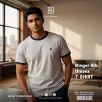Unisex Ringer RIB T-shirt -Navy Blue