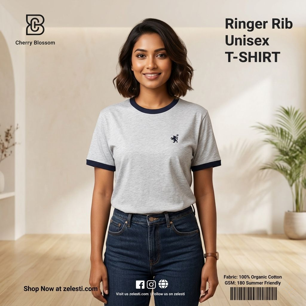 Unisex Ringer RIB T-shirt -Navy Blue