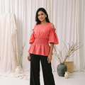 Waist Gathered Flutter Sleeve Tops -Dusty Pink (Misti Color)