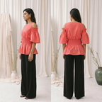 Waist Gathered Flutter Sleeve Tops -Dusty Pink (Misti Color)