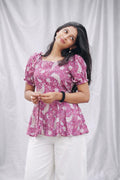 Ladies Floral Printed Square Neck Tops - Purple