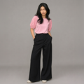 Woven Puff Sleeve T-Shirt - Pink