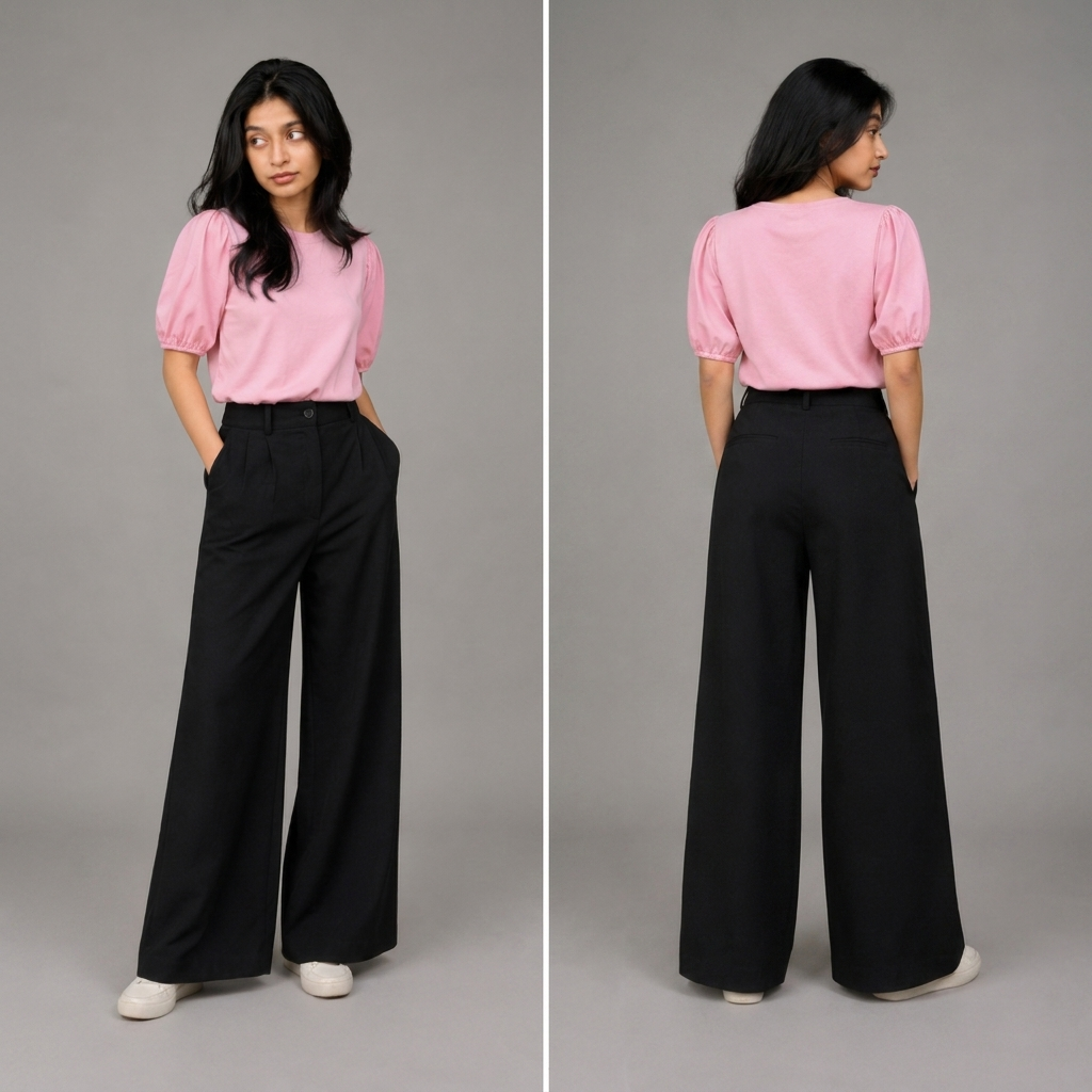Woven Puff Sleeve T-Shirt - Pink