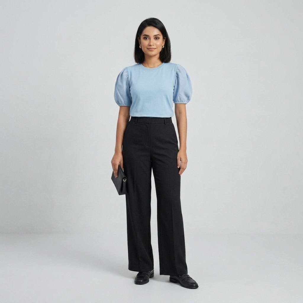 Woven Puff Sleeve T-Shirt -Sky Blue