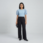 Woven Puff Sleeve T-Shirt -Sky Blue