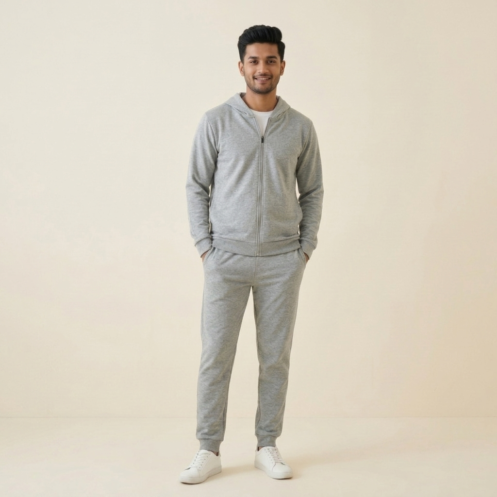 Zipper hoodie & pant set -Grey
