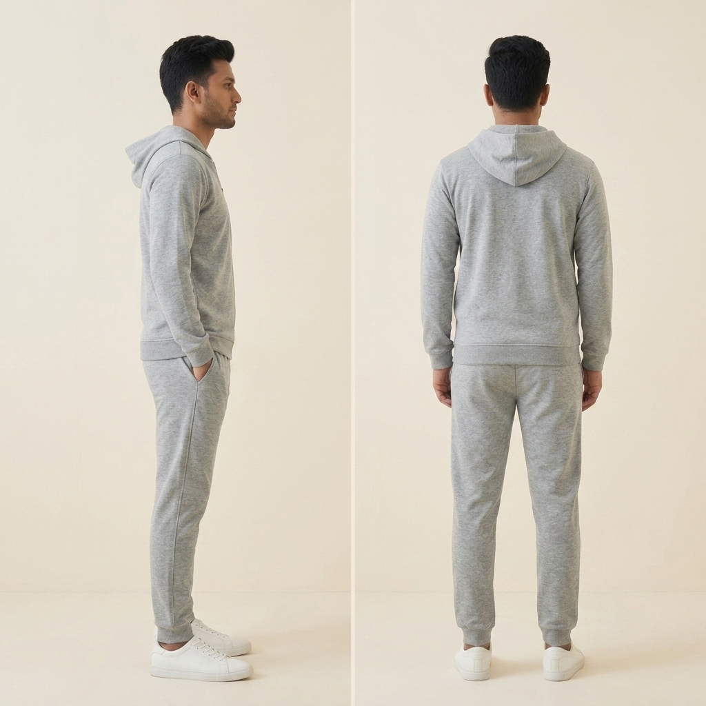 Zipper hoodie & pant set -Grey