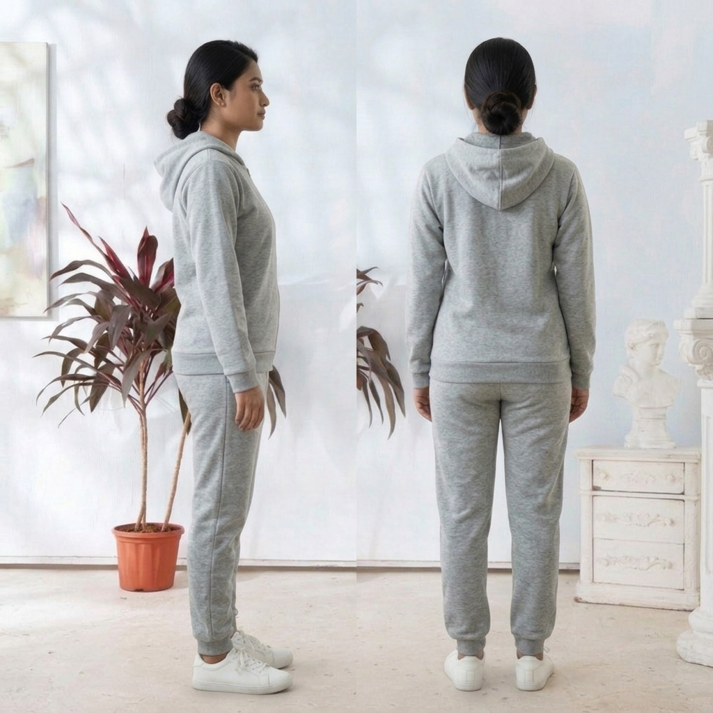 Zipper Hoodie & pant set -Gray